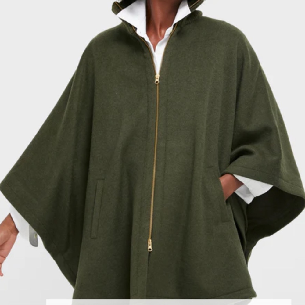 Tuckernuck Olive Green “Full Zip Huntington” Poncho with Gold Zipper
